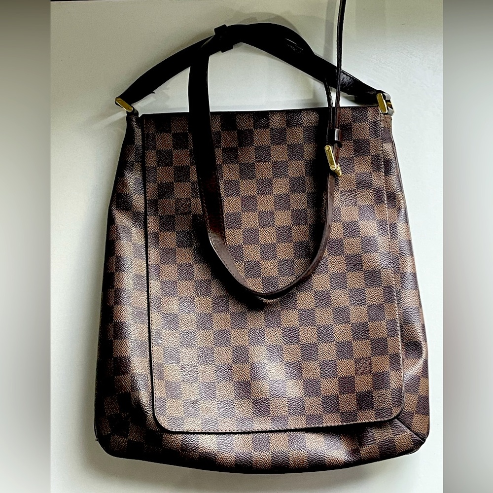 Vintage crossbody Damier Ebene checked Mussetta Canvas Handbag